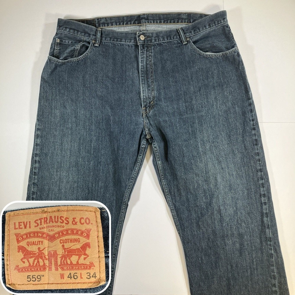 Levi's 559 Jeans Mens 46x32 Relaxed Straight Dark Wash Blue Denim Red Tab